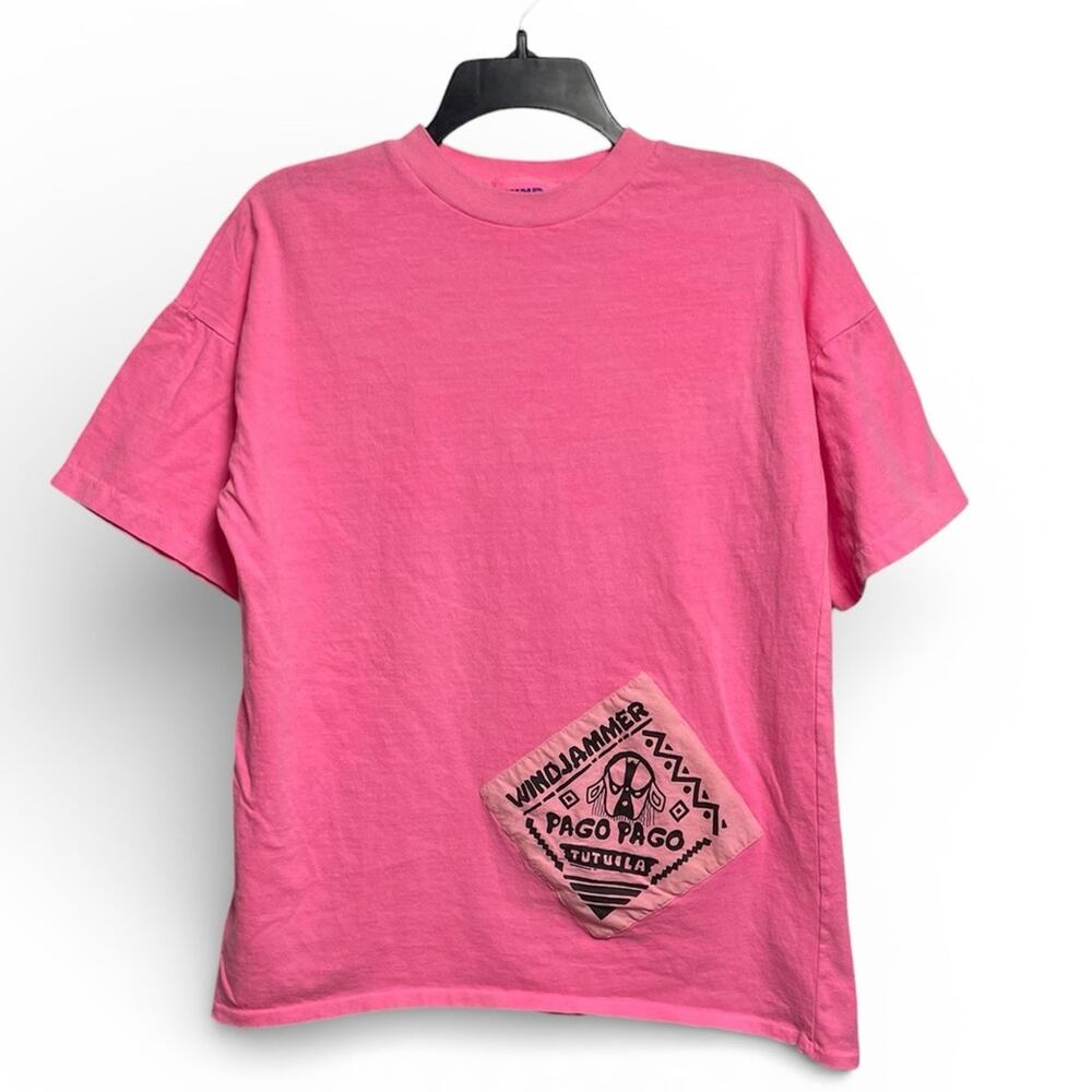 Vintage 90’s Wind Jammer Pink surf Graphic patch Tee made in USA medium